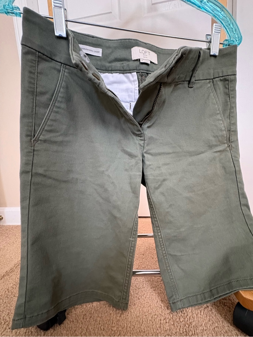 LOFT Olive Green Bermuda Roll Shorts